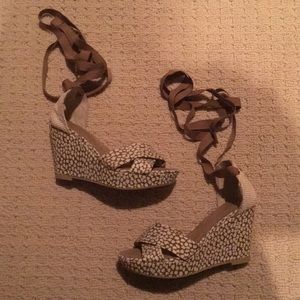 Old Navy Brown and Cream lace up wedges